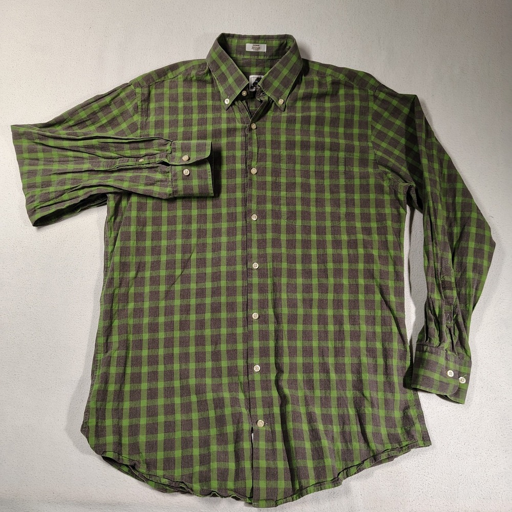 Peter Millar Crown Shirt Mens Medium Green Gray Gingham Button Down Classic Fit